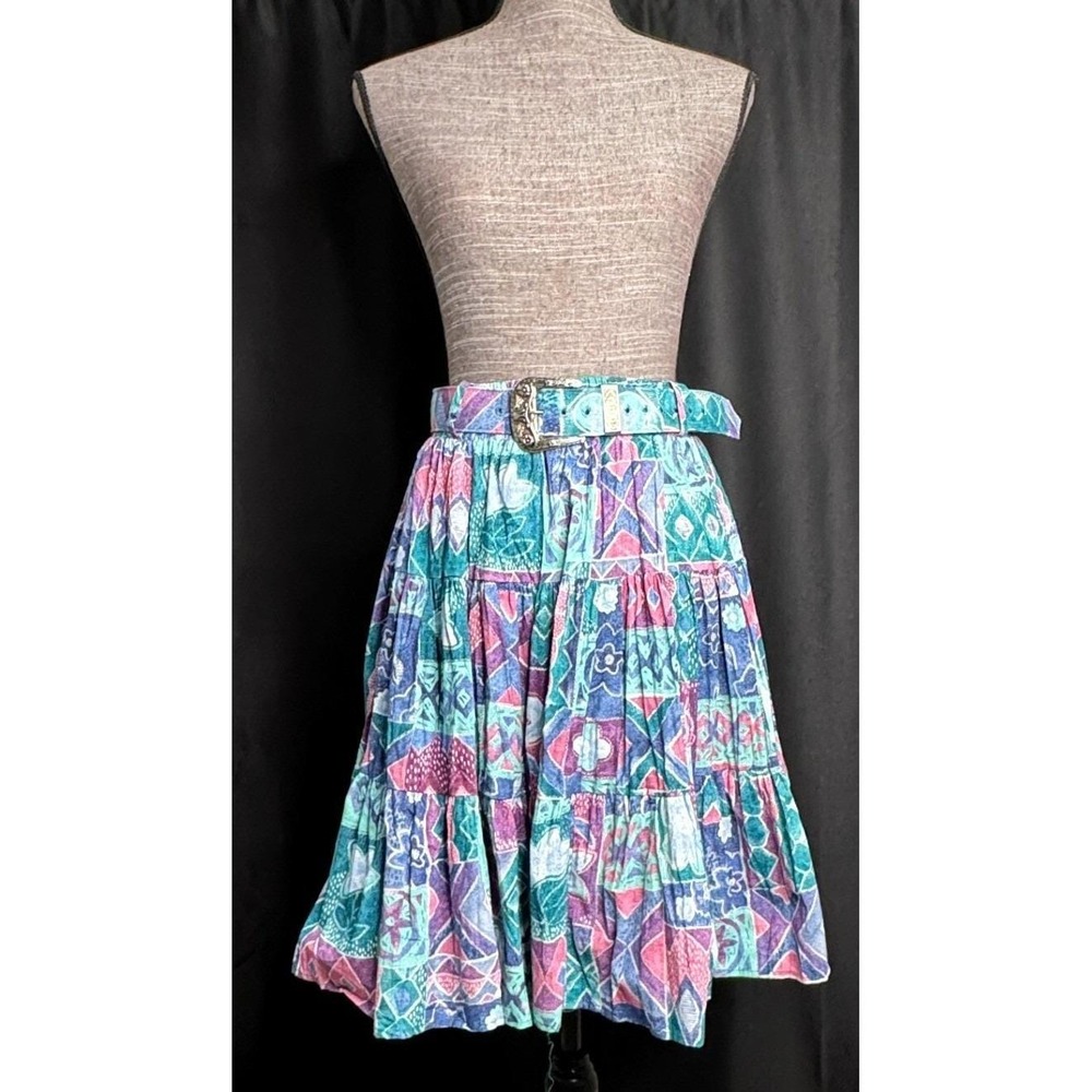 VTG 80s Roper Skirt Womens Sz S Multicolor Tiered Western Country Square Dance